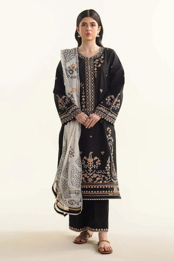 3- Piece Embroidered Dhanak Dress with  Shawl