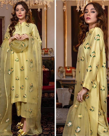 Summer Embroidered 3-piece  pale yellow