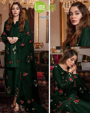 Summer Embroidered 3-piece  Dark Green