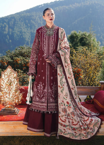 3- Piece Embroidered Dhanak Dress with Shawl