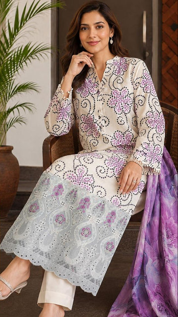 Embroidered Lawn Shirt With Voil Dupatta