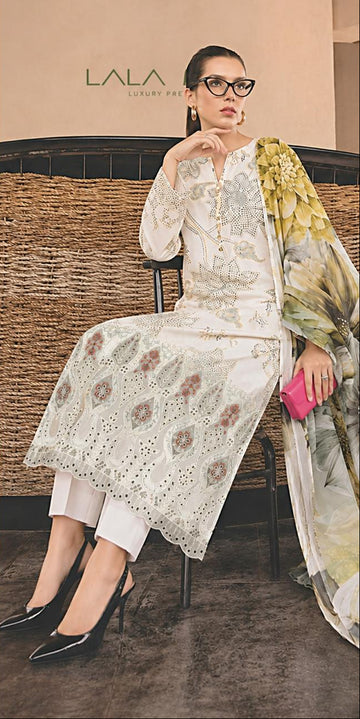 Embroidered Lawn Shirt With Voil Dupatta
