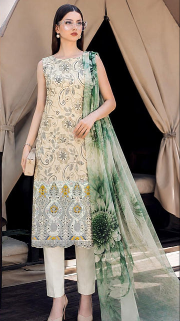 Embroidered Lawn Shirt With Voil Dupatta