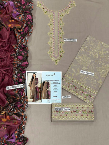 3pc Embroidred Lawn